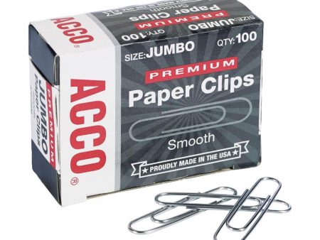 Acco Premium Jumbo Silver Paper Clips 100 pk Online Hot Sale