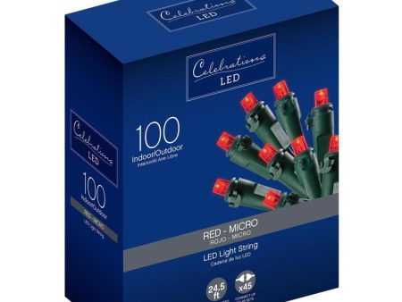 Celebrations LED Micro 5mm Red 100 ct String Christmas Lights 24.5 ft. Online Hot Sale