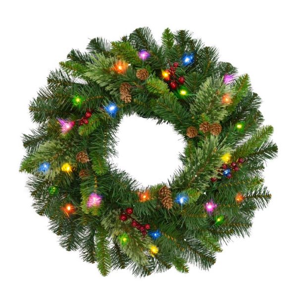 Celebrations Home 24 in. D LED Prelit Multicolored Mixed Pine Wreath For Cheap