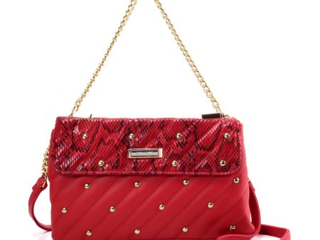 SY2178 Red - Chain Handbag With Flap and Studs Design (was £11) Sale