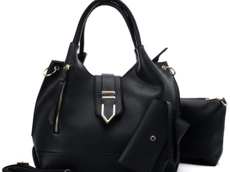 VK5602 BLACK - Pure Color Set Bag With Buckle Design And Metal Ring Decoration Online