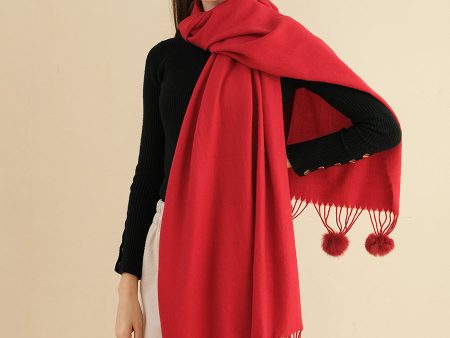 SF1233-RED Cute Wool Balls Ends Single Color Fashion Style Scarf Online Sale