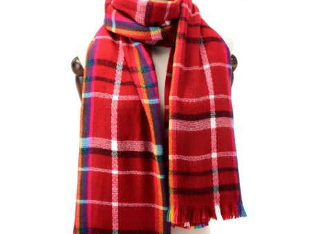 SF1153 Red - Rainbow Color Lattice Pattern Scarf With Tassel For Women Cheap