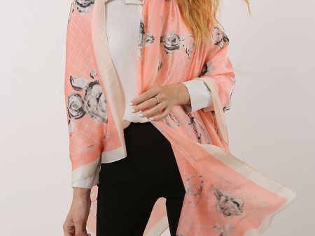 SF1120 Pink - Floral Pattern Scarf And Shawl With Cross Lines Online Hot Sale