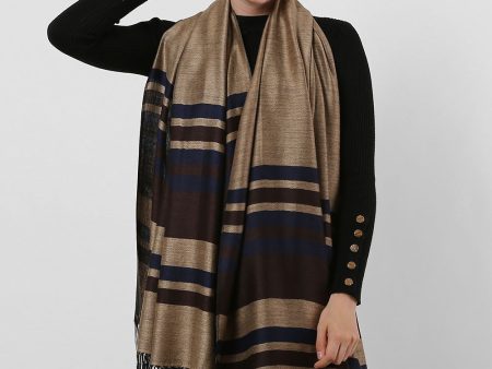 SF1133 Camel - Textured Patchwork Stripe Scarf With Tassels Cheap