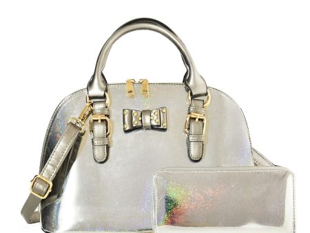 VK5615-SILVER - Ladies new solid color handbag with wallet set Sale