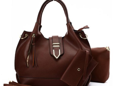 VK5602 COFFEE - Pure Color Set Bag With Buckle Design And Metal Ring Decoration For Discount