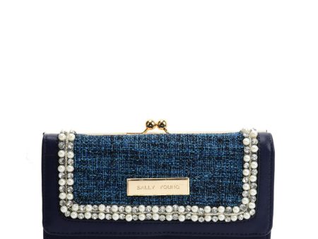 SY5057 BLUE - Luxury Wallet With Pearl Mosaic Hot on Sale