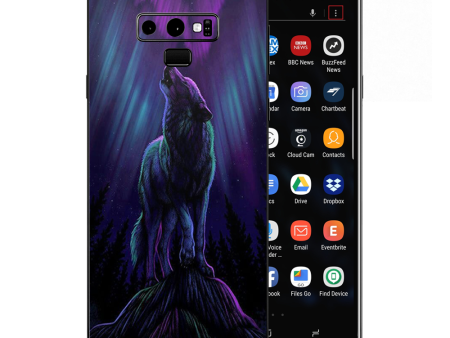 Wolf In Glowing Purple Background Samsung Galaxy Note 9 Skin Cheap