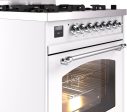 Nostalgie II 30 Inch Dual Fuel Liquid Propane Freestanding Range in White with Chrome Trim Discount