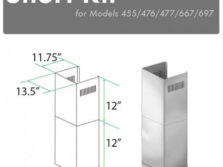 ZLINE 2-12 in. Short Chimney Pieces for 8 ft. Ceilings (SK-455 476 477 667 697) For Sale