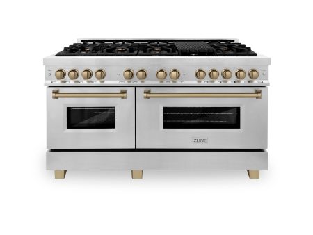 ZLINE Autograph Edition 60  7.4 cu. ft. Dual Fuel Range with Gas Stove and Electric Oven in Stainless Steel with Accents (RAZ-60) [Color: Gold] Online now