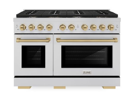 ZLINE Autograph Edition 48 in. 6.7 cu. ft. Paramount Double Oven Dual Fuel Range with 8 Burner Gas Cooktop in Stainless Steel and Champagne Bronze Accents (SDRZ-48-CB) Discount