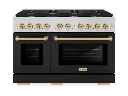 ZLINE Autograph Edition 48 in. 6.7 cu. ft. Paramount Double Oven Dual Fuel Range with 8 Burner Gas Cooktop in Stainless Steel with Black Matte Doors and Champagne Bronze Accents (SDRZ-BLM-48-CB) Discount