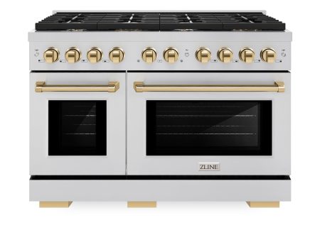 ZLINE Autograph Edition 48 in. 6.7 cu. ft. Paramount Double Oven Dual Fuel Range with 8 Burner Gas Cooktop in Stainless Steel and Polished Gold Accents (SDRZ-48-G) Discount