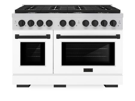 ZLINE Autograph Edition 48 in. 6.7 cu. ft. Paramount Double Oven Dual Fuel Range with 8 Burner Gas Cooktop in Stainless Steel with White Matte Doors and Matte Black Accents (SDRZ-WM-48-MB) Online Hot Sale